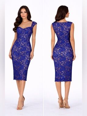 Va Va Voom Cobalt Blue Lace Midi Dress
